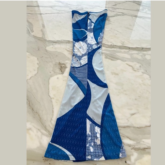 EMILIO PUCCI BLUE WHITE PRINT VISCOSE PANTS GOLD SIDE ZIPPER SIZE IT 42 / US 8 - Picture 4 of 17